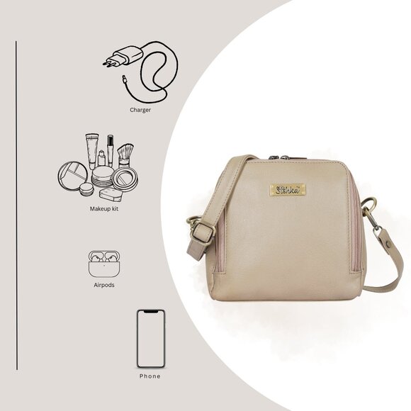 Ladies Taupe Crossbody Sling Bag – Leather Over the Shoulder Purse for Handbag - Picture 4 of 9